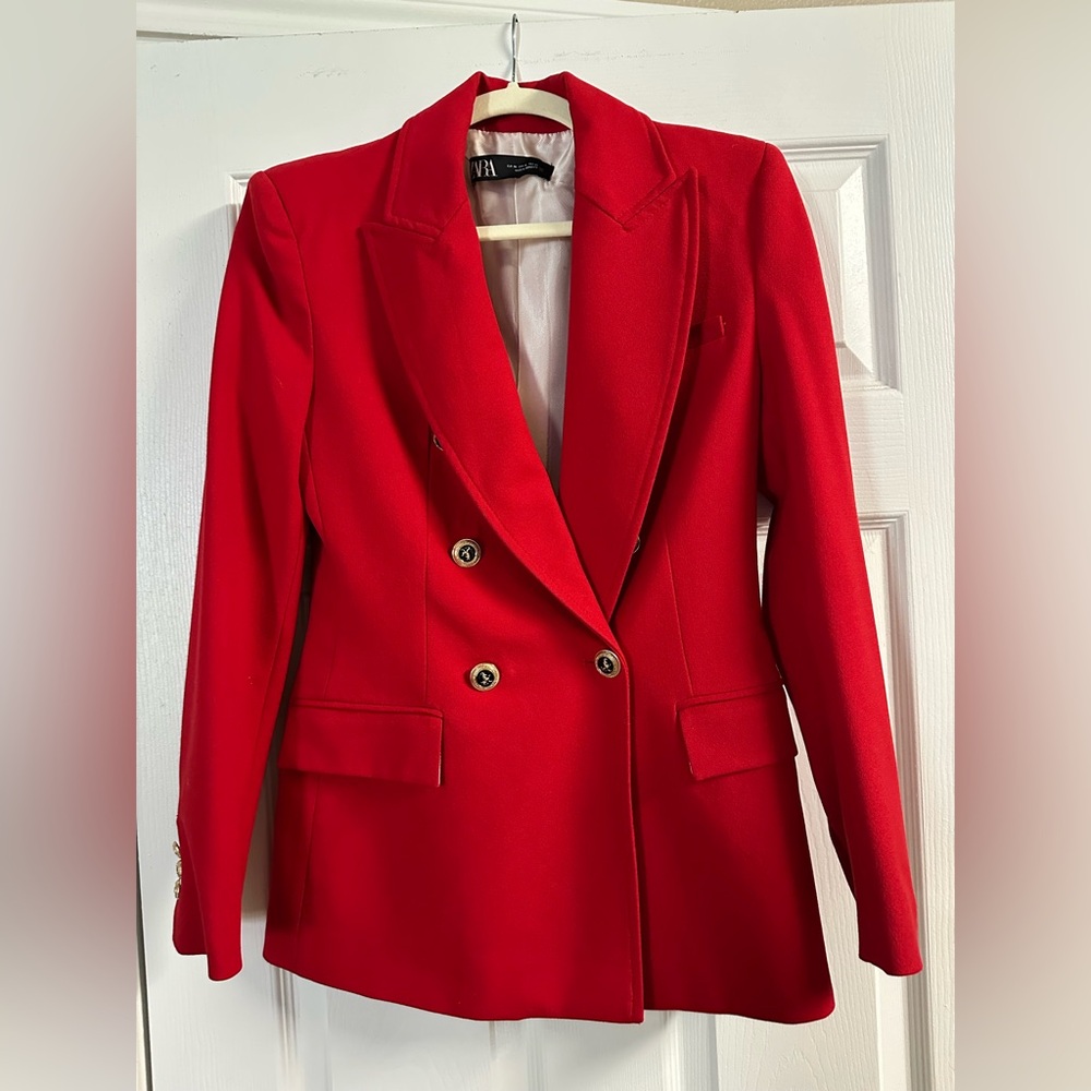 Zara Tailored Double Breasted Blazer Size XS in Bright Red